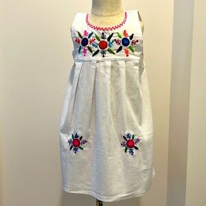 Girls’ Hand-Embroidered Cotton Sundress White Size 4
